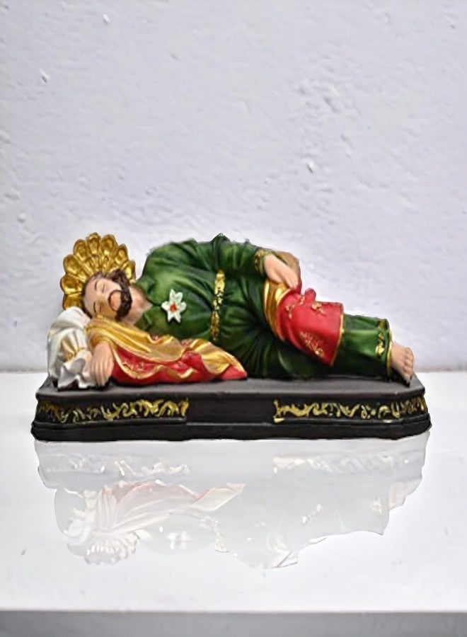 KariGhar Resin Sleeping St Joseph Statue Catholic Idol for Home Altar, Prayer Room, Bed Room, Gifting and Decoration, Multicolor 8 Inches - Image 1